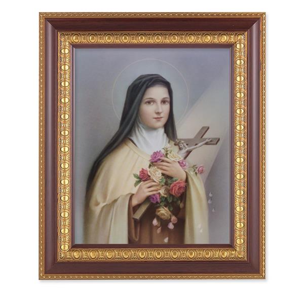 St. Therese of Lisieux, 11-1/2"x13-1/2, Cherry Finish with Gold Egg & Dart Frame, Italian Print Under Glass # 26063