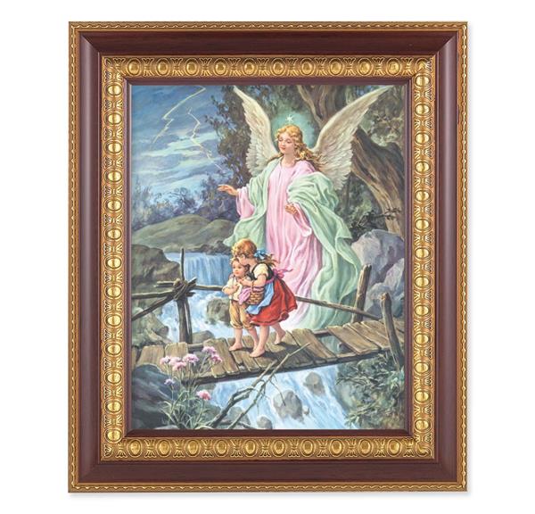 Guardian Angel, 11-1/2"x13-1/2, Cherry Finish with Gold Egg & Dart Frame, Italian Print Under Glass # 26064