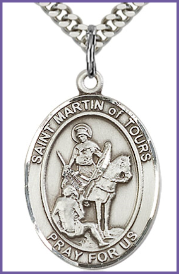 1"x3/4" Sterling Silver St. Martin de Tours Medal, Your Choice of Chain, # 26065