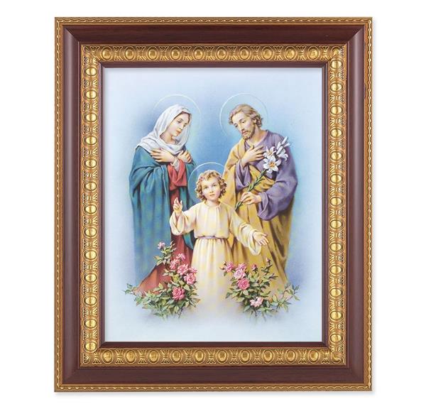Holy Family, 11-1/2"x13-1/2, Cherry Finish with Gold Egg & Dart Frame, Italian Print Under Glass # 26067