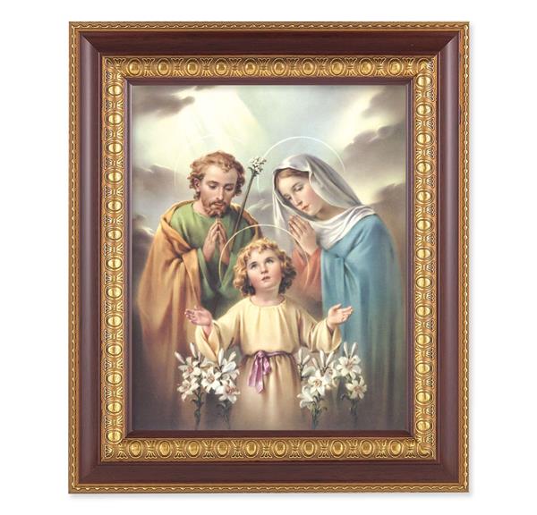 Holy Family, 11-1/2"x13-1/2, Cherry Finish with Gold Egg & Dart Frame, Italian Print Under Glass # 26068