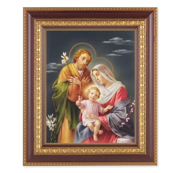 Holy Family, 11-1/2"x13-1/2, Cherry Finish with Gold Egg & Dart Frame, Italian Print Under Glass # 26069