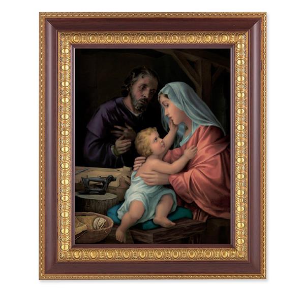 Holy Family, 11-1/2"x13-1/2, Cherry Finish with Gold Egg & Dart Frame, Italian Print Under Glass # 26070