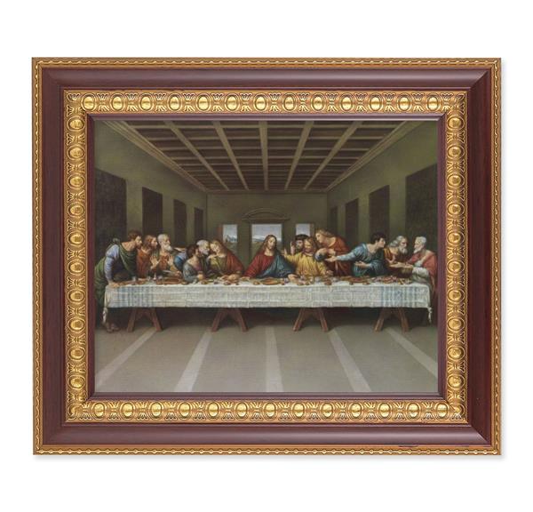 Last Supper, 11-1/2"x13-1/2, Cherry Finish with Gold Egg & Dart Frame, Italian Print Under Glass # 26071