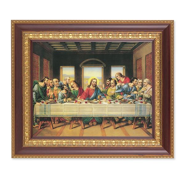 Last Supper, 11-1/2"x13-1/2, Cherry Finish with Gold Egg & Dart Frame, Italian Print Under Glass # 26073