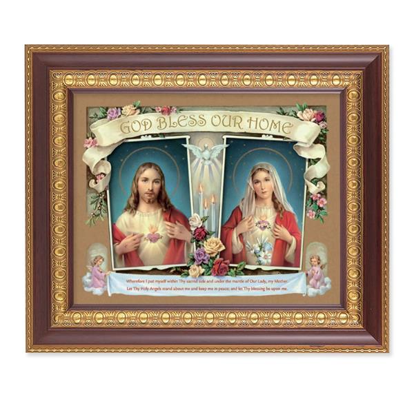 God Bless Our Home, 11-1/2"x13-1/2, Cherry Finish with Gold Egg & Dart Frame, Italian Print Under Glass # 26079