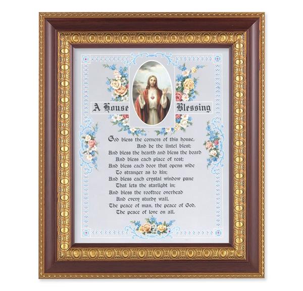 A House Blessing, 11-1/2"x13-1/2, Cherry Finish with Gold Egg & Dart Frame, Italian Print Under Glass # 26080