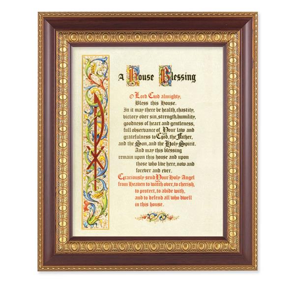 A House Blessing, 11-1/2"x13-1/2, Cherry Finish with Gold Egg & Dart Frame, Italian Print Under Glass # 26083