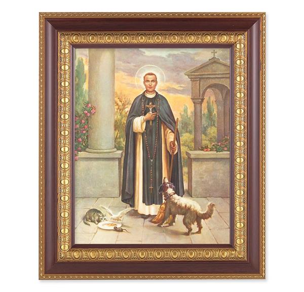 St. Martin DePorres, 11-1/2"x13-1/2, Cherry Finish with Gold Egg & Dart Frame, Italian Print Under Glass # 26085