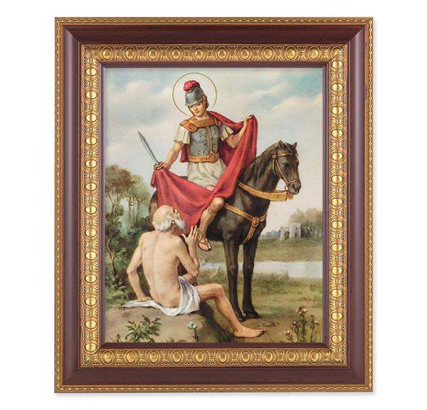 St. Martin of Tours, 11-1/2"x13-1/2, Cherry Finish with Gold Egg & Dart Frame, Italian Print Under Glass # 26086