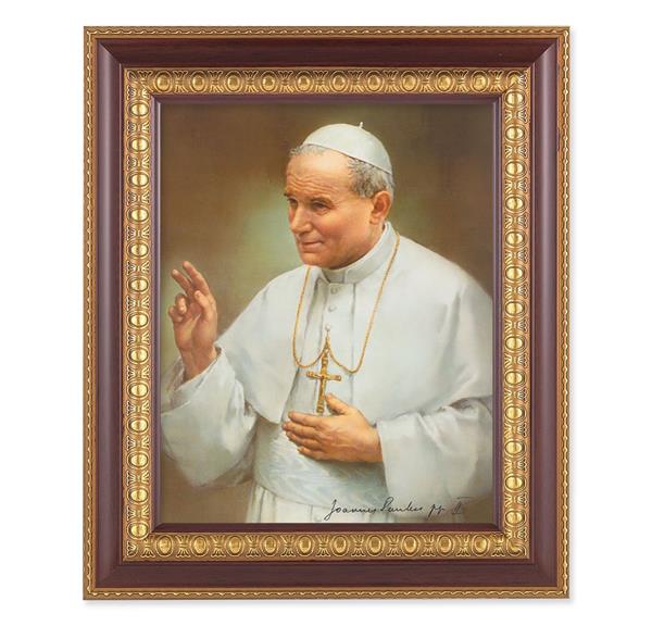 St. John Paul II, 11-1/2"x13-1/2, Cherry Finish with Gold Egg & Dart Frame, Italian Print Under Glass # 26090