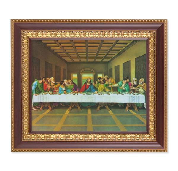 Last Supper, 11-1/2"x13-1/2, Cherry Finish with Gold Egg & Dart Frame, Italian Print Under Glass # 26094