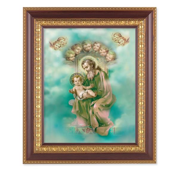 St. Joseph and Child Enthroned, 11-1/2"x13-1/2, Cherry Finish with Gold Egg & Dart Frame, Italian Print Under Glass # 26096