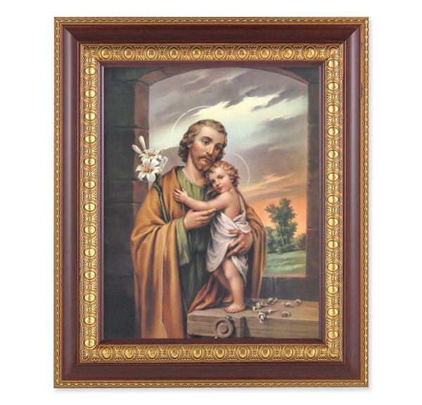 St. Joseph & Child, 11-1/2"x13-1/2, Cherry Finish with Gold Egg & Dart Frame, Italian Print Under Glass # 26097