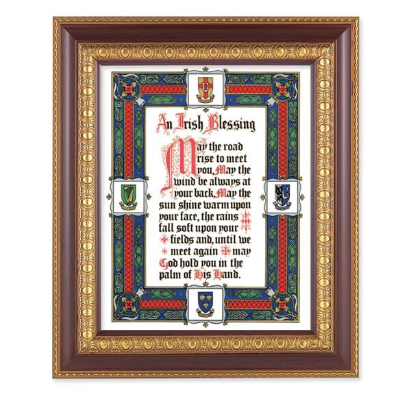 Irish Blessing, 11-1/2"x13-1/2, Cherry Finish with Gold Egg & Dart Frame, Italian Print Under Glass # 26099