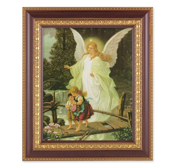 Guadian Angel with Children, 11-1/2"x13-1/2, Cherry Finish with Gold Egg & Dart Frame, Italian Print Under Glass # 26101