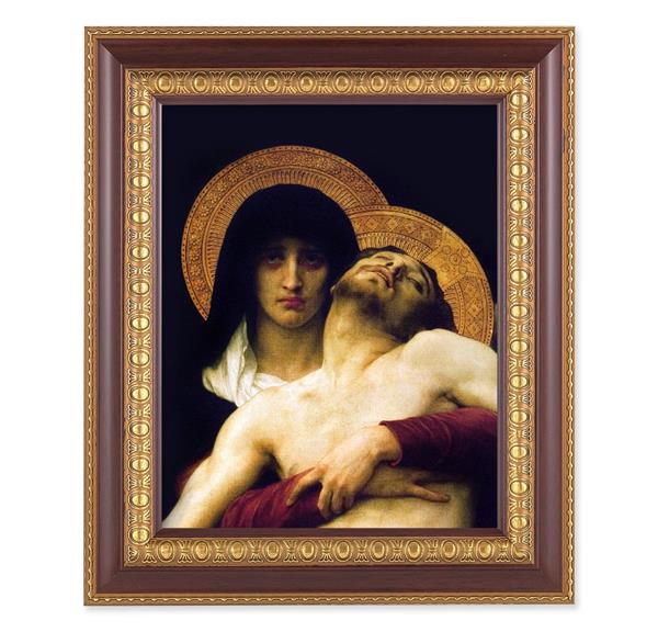 Bouguereau: Pieta, 11-1/2"x13-1/2, Cherry Finish with Gold Egg & Dart Frame, Italian Print Under Glass # 26110