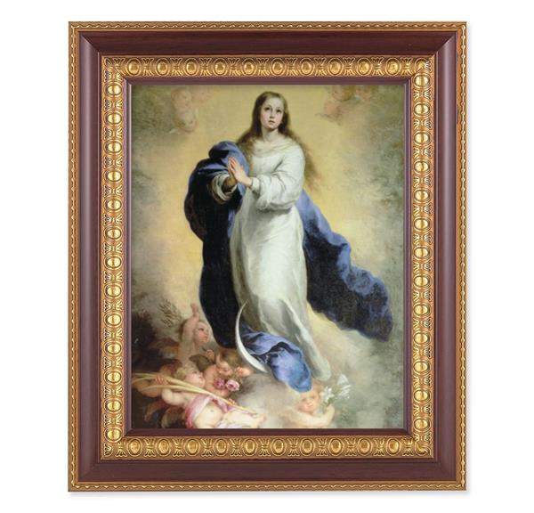 Murillo: The Immaculate Conception, 11-1/2"x13-1/2, Cherry Finish with Gold Egg & Dart Frame, Italian Print Under Glass # 26120