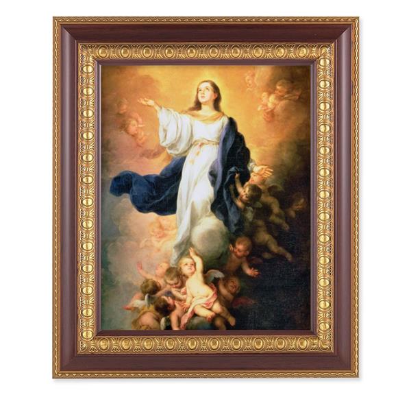 Murillo: The Immaculate Conception, 11-1/2"x13-1/2, Cherry Finish with Gold Egg & Dart Frame, Italian Print Under Glass # 26121