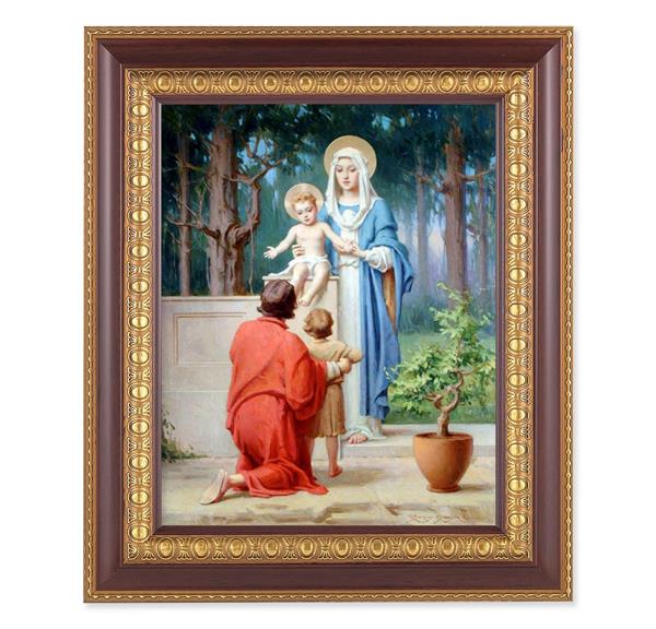 Chambers: The Holy Family with John The Baptist, 11-1/2"x13-1/2, Cherry Finish with Gold Egg & Dart Frame, Italian Print Under Glass # 26124