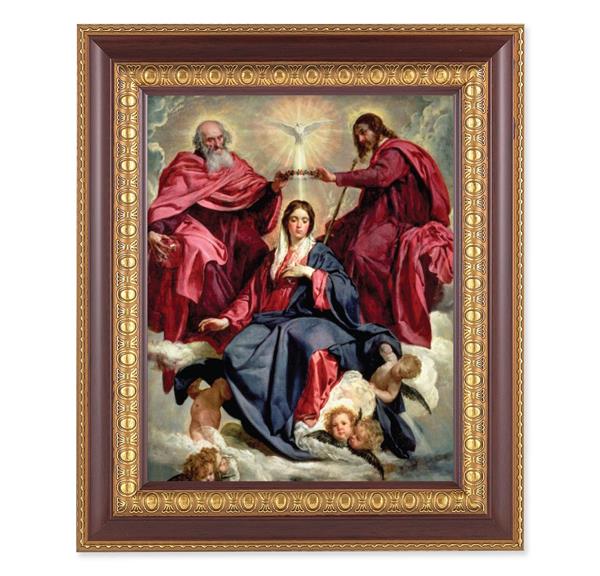 Crowning of Mary, 11-1/2"x13-1/2, Cherry Finish with Gold Egg & Dart Frame, Italian Print Under Glass # 26125
