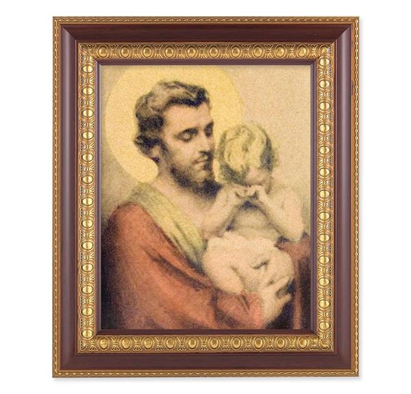 Chambers: St. Joseph with Crying Jesus, 11-1/2"x13-1/2, Cherry Finish with Gold Egg & Dart Frame, Italian Print Under Glass # 26126