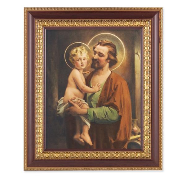 Chambers: St. Joseph & Child Jesus, 11-1/2"x13-1/2, Cherry Finish with Gold Egg & Dart Frame, Italian Print Under Glass # 26127