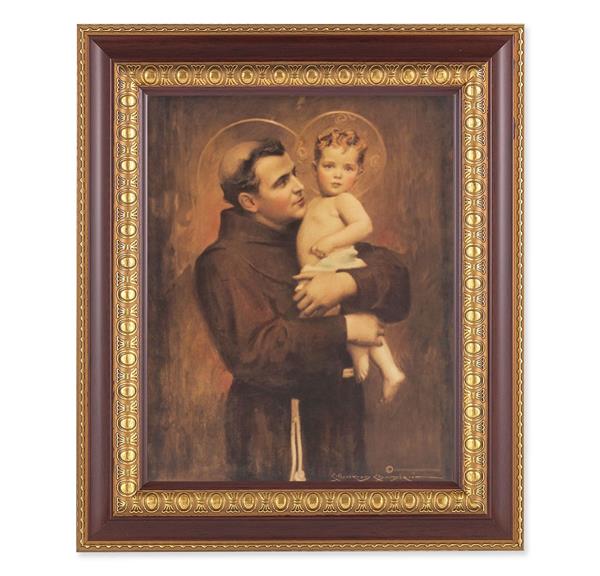 Chambers: St. Anthony & Child Jesus, 11-1/2"x13-1/2, Cherry Finish with Gold Egg & Dart Frame, Italian Print Under Glass # 26128