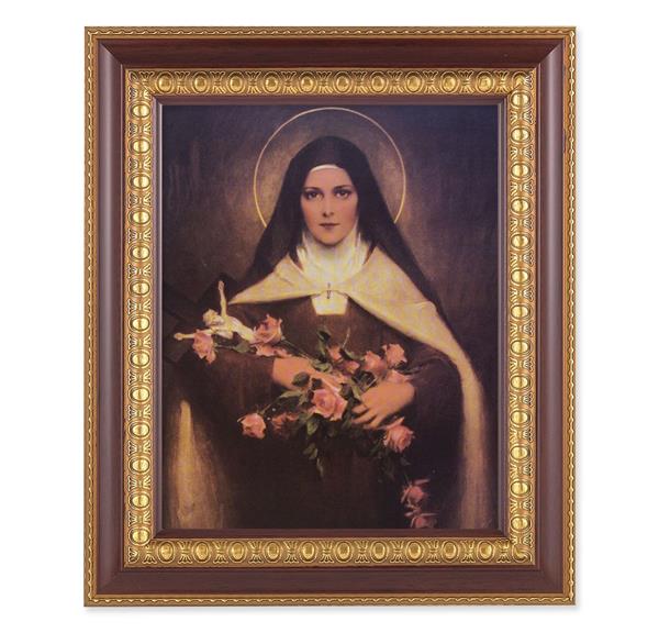 Chambers: St. Therese of Lisieux, 11-1/2"x13-1/2, Cherry Finish with Gold Egg & Dart Frame, Italian Print Under Glass # 26131