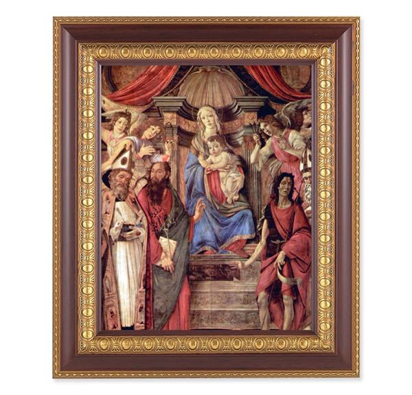 Madonna Enthroned with Angels & Saints, 11-1/2"x13-1/2, Cherry Finish with Gold Egg & Dart Frame, Italian Print Under Glass # 26132