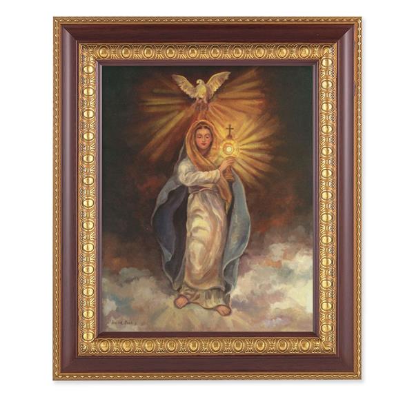 Mary with Monstrance, 11-1/2"x13-1/2, Cherry Finish with Gold Egg & Dart Frame, Italian Print Under Glass # 26135