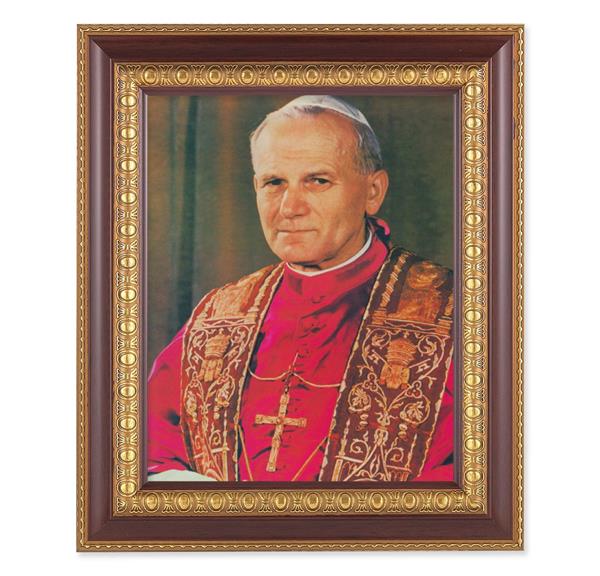 Pope John Paul II, 11-1/2"x13-1/2, Cherry Finish with Gold Egg & Dart Frame, Italian Print Under Glass # 26136