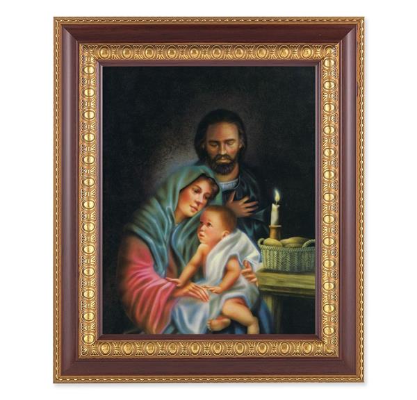 Holy Family Print, 11-1/2"x13-1/2, Cherry Finish with Gold Egg & Dart Frame, Italian Print Under Glass # 26137
