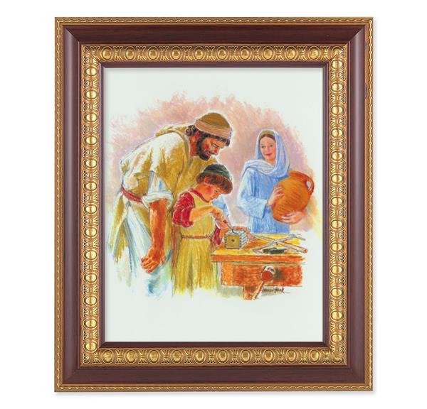 Hook: Jesus The Carpenter, 11-1/2"x13-1/2, Cherry Finish with Gold Egg & Dart Frame, Italian Print Under Glass # 26138