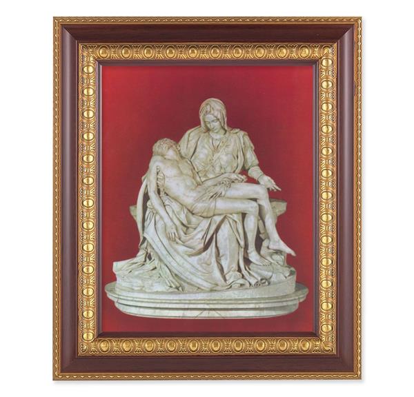The Pieta Picture, 11-1/2"x13-1/2, Cherry Finish with Gold Egg & Dart Frame, Italian Print Under Glass # 26143
