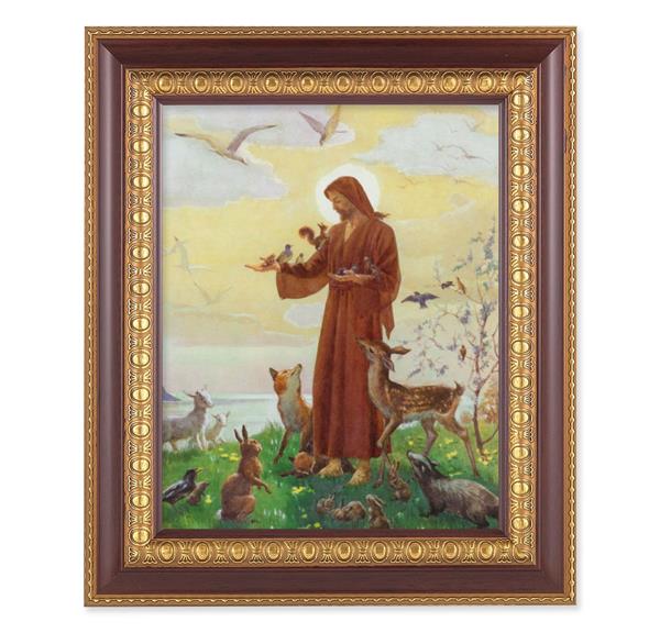 Jesus with Animals Picture, 11-1/2"x13-1/2, Cherry Finish with Gold Egg & Dart Frame, Italian Print Under Glass # 26145