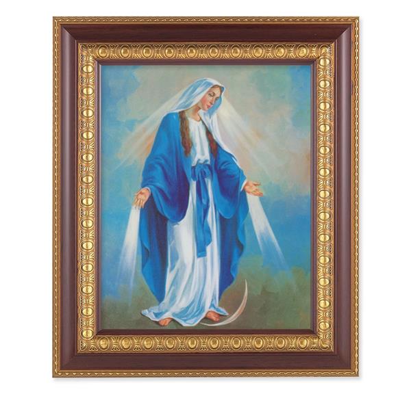 Our Lady of Grace Picture, 11-1/2"x13-1/2, Cherry Finish with Gold Egg & Dart Frame, Italian Print Under Glass # 26146