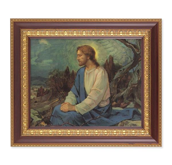 Meditation in The Garden Picture, 11-1/2"x13-1/2, Cherry Finish with Gold Egg & Dart Frame, Italian Print Under Glass # 26147