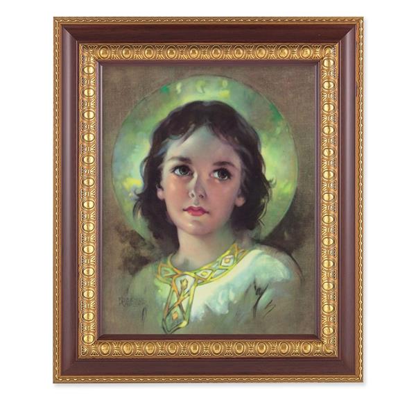 The Child Jesus Picture, 11-1/2"x13-1/2, Cherry Finish with Gold Egg & Dart Frame, Italian Print Under Glass # 26148