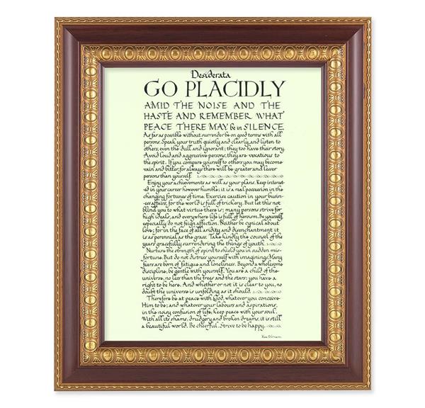 Go Placidly Desiderata, 11-1/2"x13-1/2, Cherry Finish with Gold Egg & Dart Frame, Italian Print Under Glass # 26151