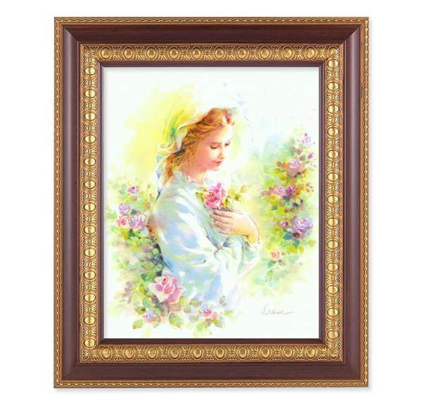 Blanc: Mystical Rose Picture, 11-1/2"x13-1/2, Cherry Finish with Gold Egg & Dart Frame, Italian Print Under Glass # 26152