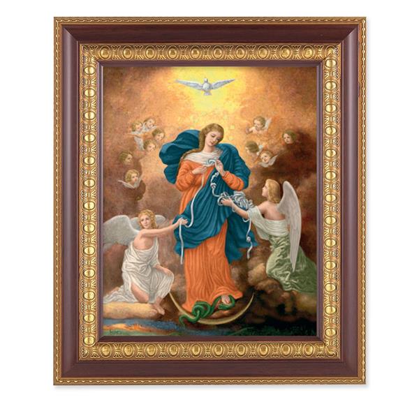 Our Lady Untier of Knots Picture, 11-1/2"x13-1/2, Cherry Finish with Gold Egg & Dart Frame, Italian Print Under Glass # 26155