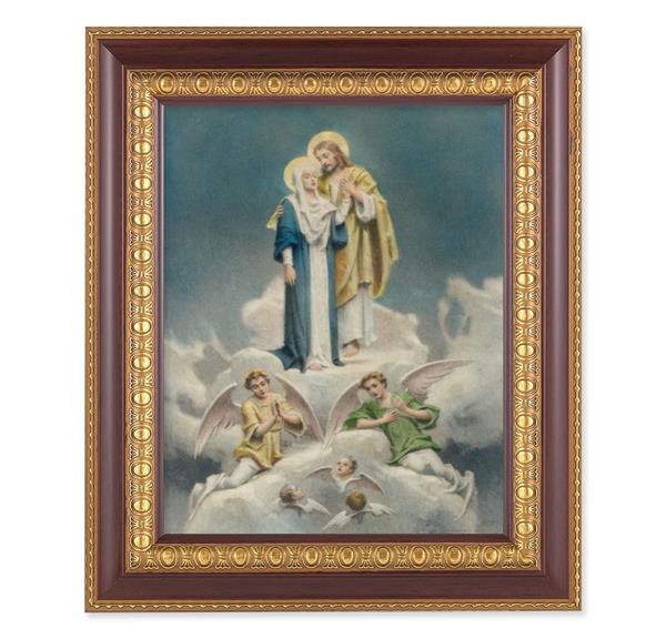 Chambers: Jesus & Mary in Heaven, 11-1/2"x13-1/2, Cherry Finish with Gold Egg & Dart Frame, Italian Print Under Glass # 26158