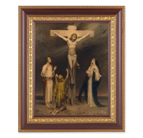 Chambers: The Crucifixion, 11-1/2"x13-1/2, Cherry Finish with Gold Egg & Dart Frame, Italian Print Under Glass # 26159