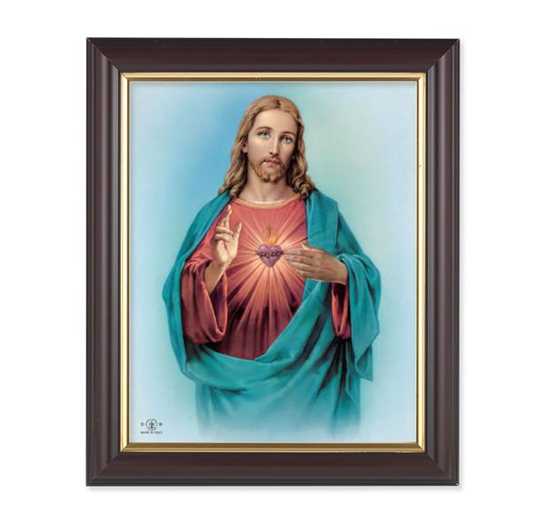 Sacred Heart, 10"x12", Classic Fluted Walnut Finished Frame, Italian Print Under Glass # 26160