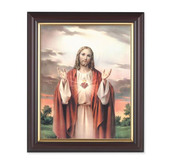 Sacred Heart of Jesus, 10"x12", Classic Fluted Walnut Finished Frame, Italian Print Under Glass # 26162