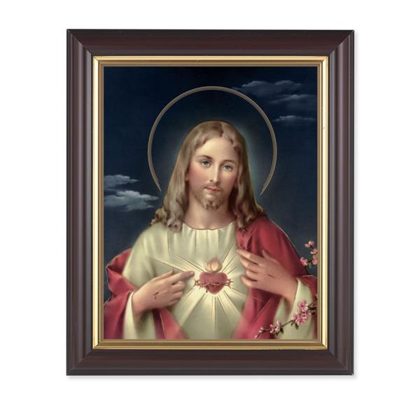 Sacred Heart of Jesus, 10"x12", Classic Fluted Walnut Finished Frame, Italian Print Under Glass # 26163