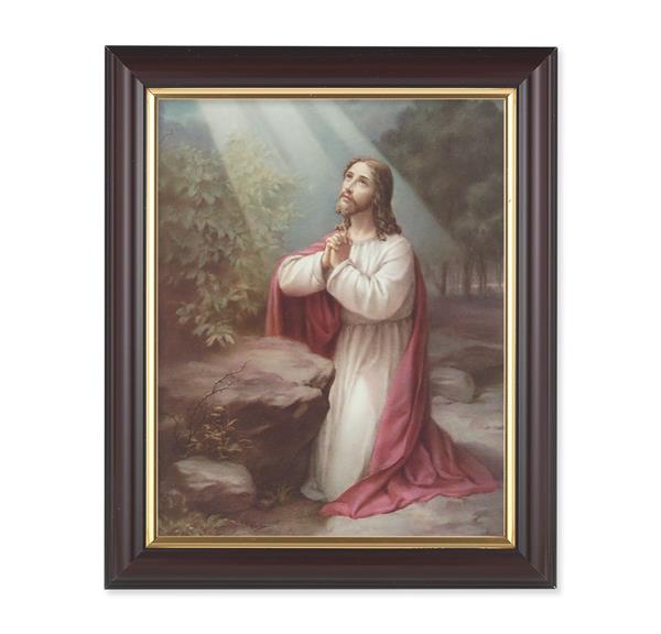 Christ on The Mount of Olives, 10"x12", Classic Fluted Walnut Finished Frame, Italian Print Under Glass # 26165