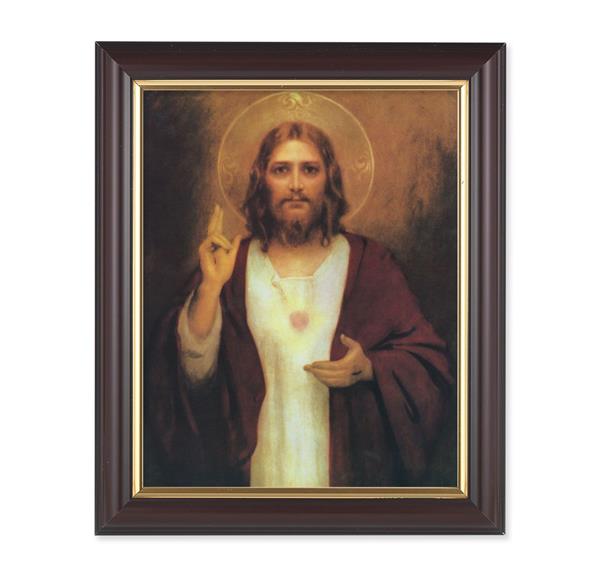 Chambers: Sacred Heart of Jesus, 10"x12", Classic Fluted Walnut Finished Frame, Italian Print Under Glass # 26166