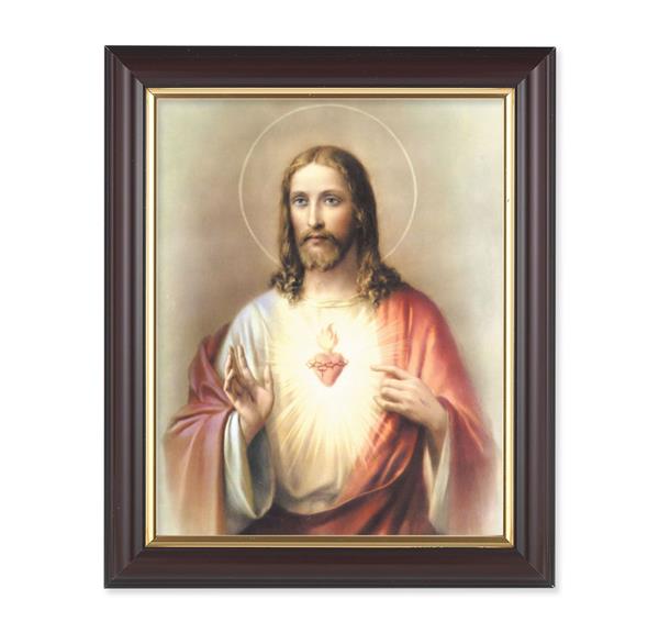 Sacred Heart of Jesus, 10"x12", Classic Fluted Walnut Finished Frame, Italian Print Under Glass # 26168